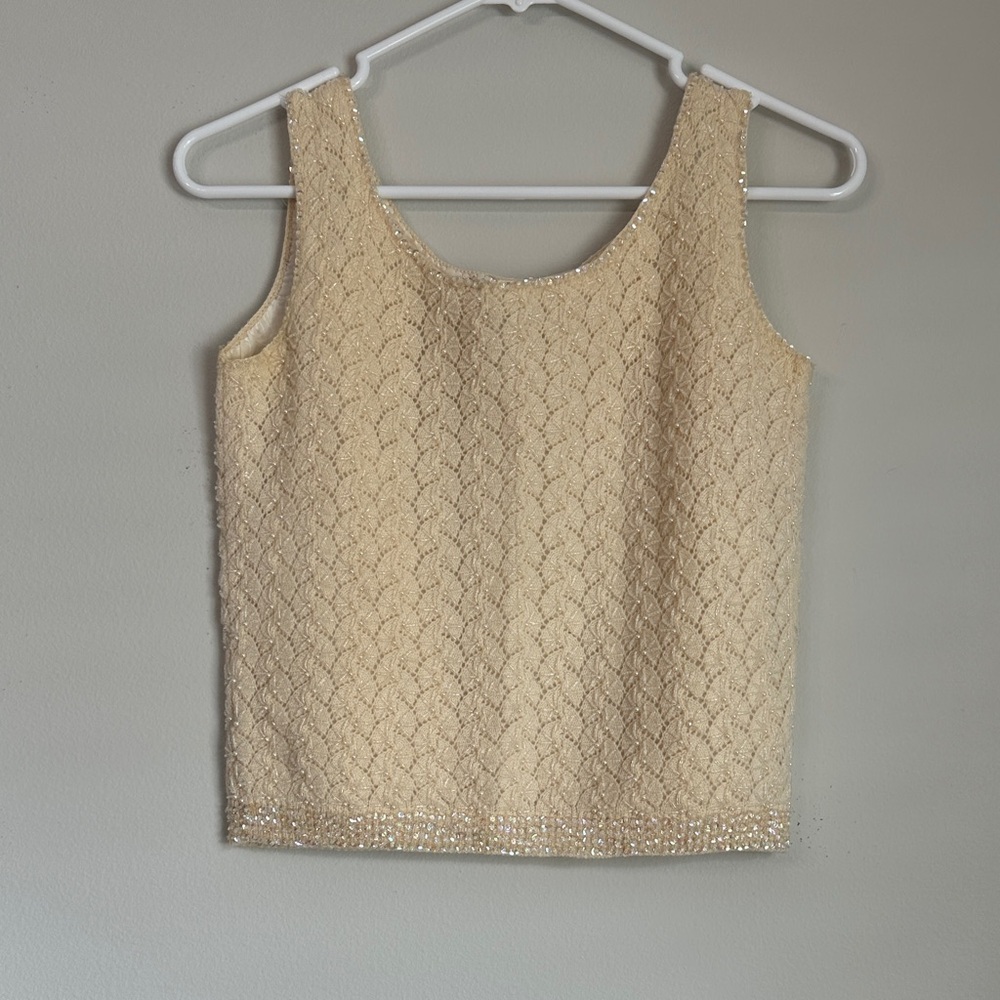 Vintage Cream Lace Sequined/ Beaded Tank Top